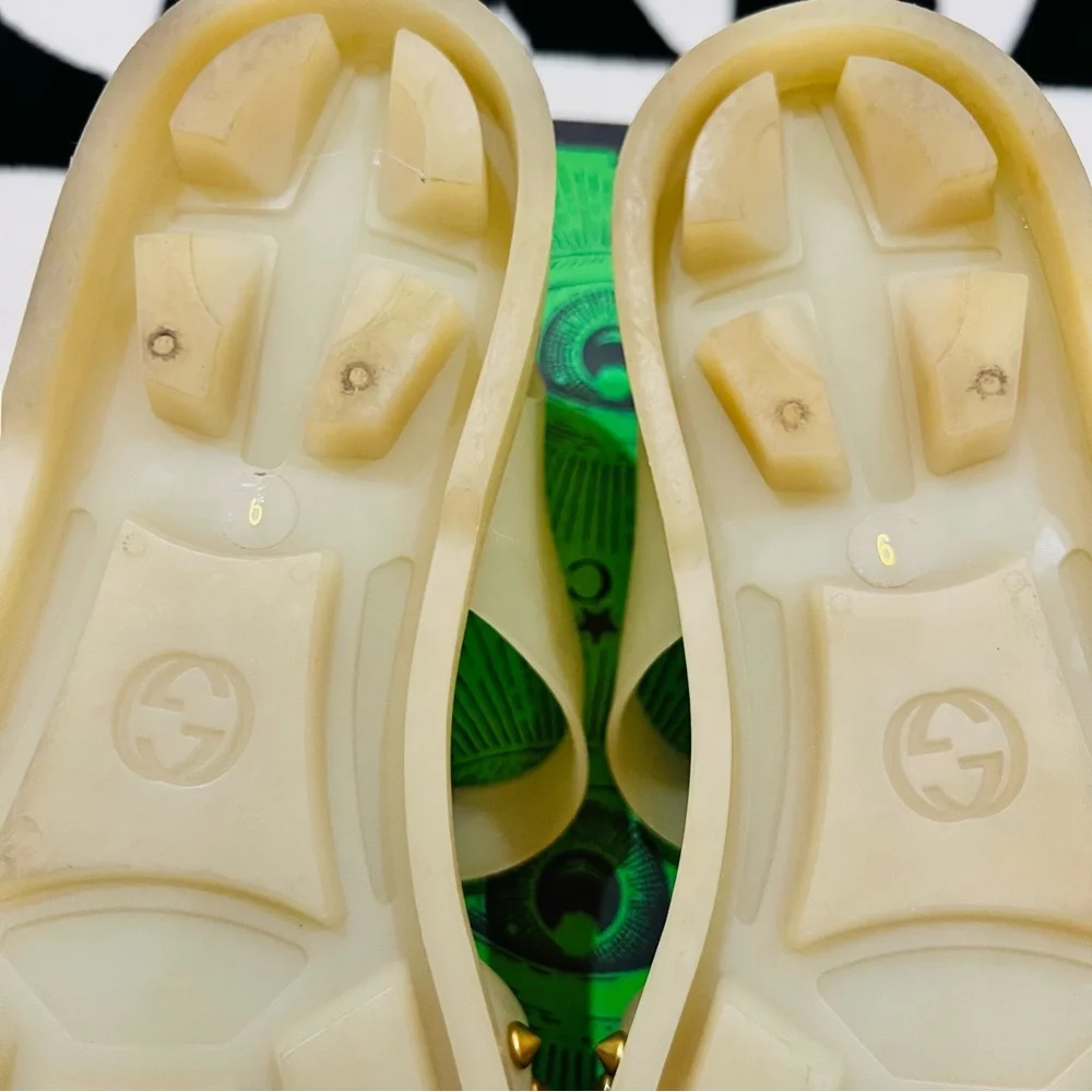 Gucci Tiger Feline Head Metal Studded Rubber Jelly Sandal - Cream/Gold - Picture 9 of 9